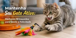 Gato brincalhão interage com brinquedo colorido em ambiente aconchegante