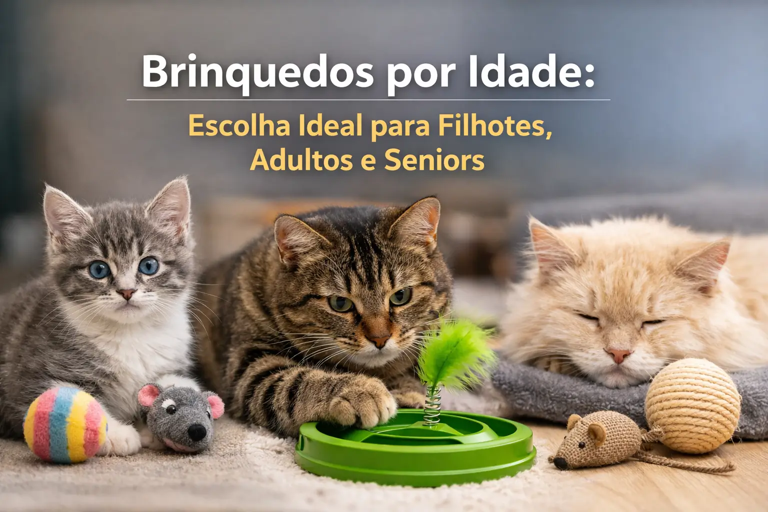 Cena aconchegante com gatos e brinquedos educativos